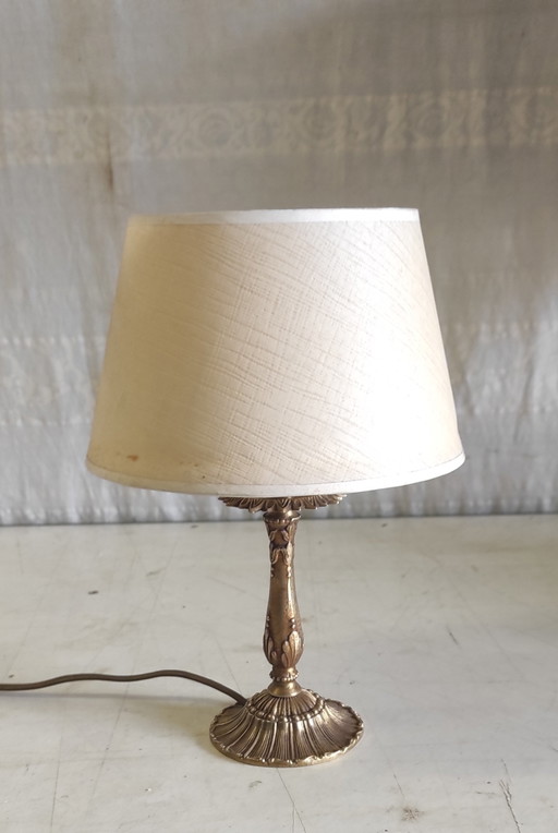 Brass table lamp with paper shade - mid-20th century