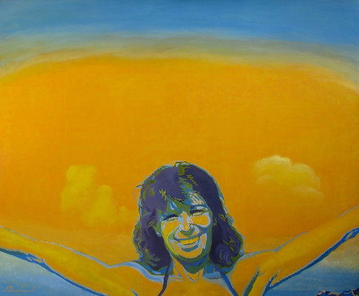 Original Oil Painting Contemporary Art Woman Higher Than Clouds – schilderijen tekeningen, Canvas