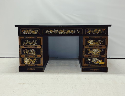 Vintage Chinese Desk with Glass Top