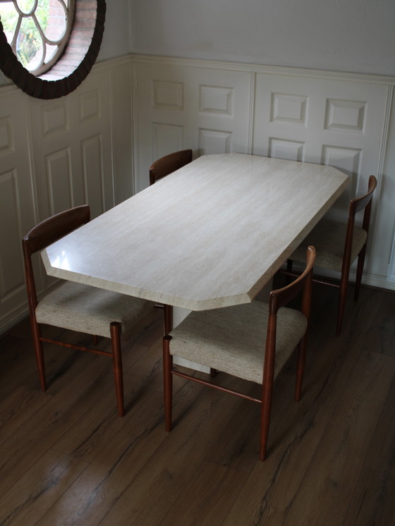 Image 1 of Vintage Travertine Dining Table With Faceted Edge