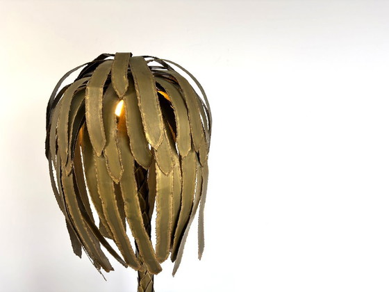 Lampadaire palmier en laiton de Maison Jansen, années 1970, Métal, Bois, Doré, Hollywood Regency (photo 5 sur 13)