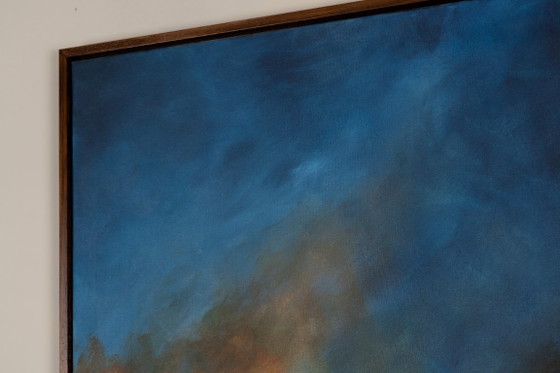 Large Original Blue and Orange Abstract Landscape Painting, Textured Acrylic Canvas - Whispering Embers (photo 8 of 23)