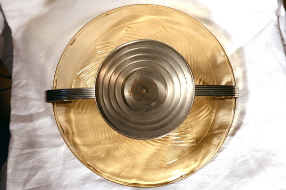Schale im Art-Deco-Stil aus rauchfarbenem Pressglas und versilbertem Metall, 30 x 8 cm – Dekorative Objekte (photo 3 of 11)