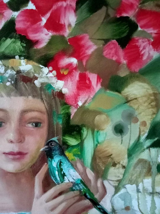 Original Oil Painting Abstract Expressionism Figurative Symbolism Little Bird – Paintings & Drawings, Canvas (photo 2 of 8)