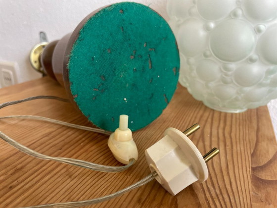 Image 1 of Lámpara de sobremesa alta de madera con pantalla de vidrio esmerilado Bubble Glass