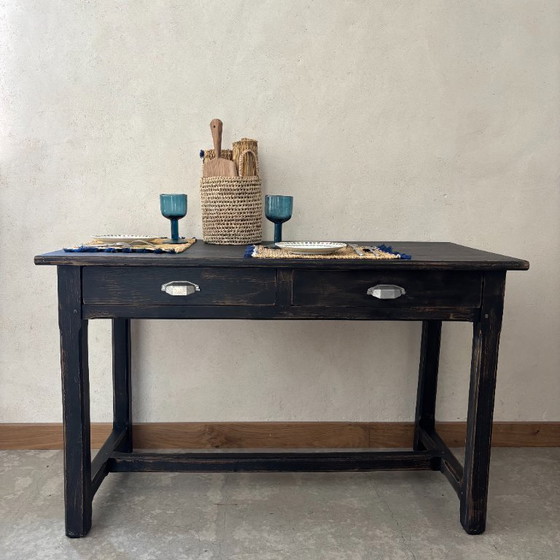 Image 1 of Black table with 2 drawers
