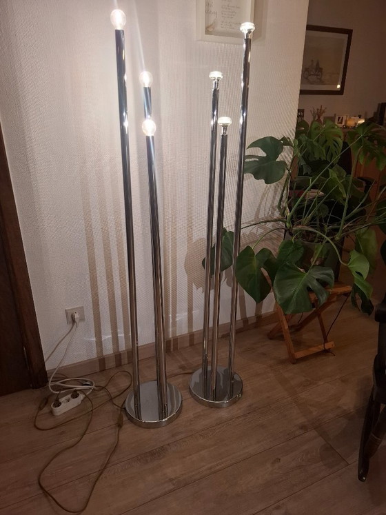 Set of 2 Vintage Space Age 'Organ Pipe' Floor Lamps - Chrome - 1970s (Aro Leuchte / Reggiani Style) (photo 6 of 6)