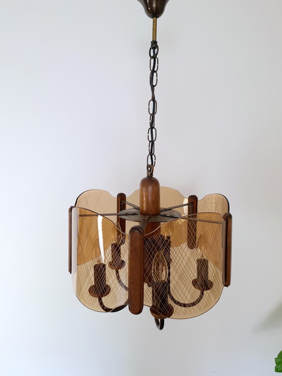 Image 1 of Grand lustre Mid Century / Lampe pendante vintage / Luminaire rustique élégant / Yougoslavie années 1970 / Lampe suspendue