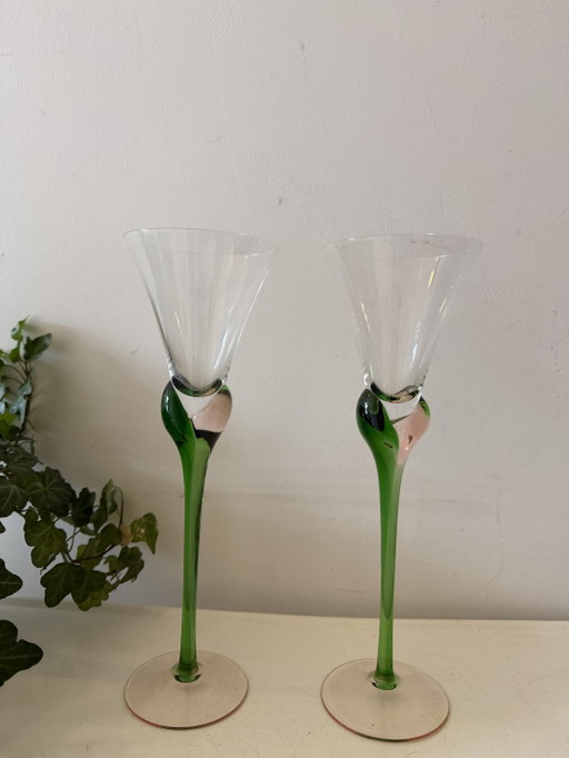 flûtes à champagne tulipe en verre bohème vintage