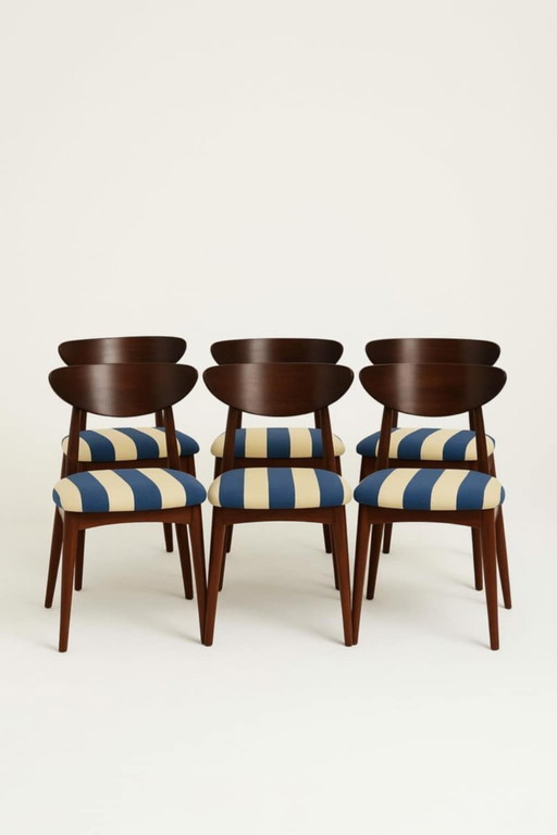 Set di 6 sedie da pranzo a righe Farbic e faggio noce scuro