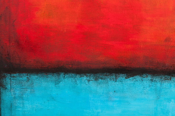 Image 1 of Red and Blue original minimalist abstract modern painting on stretched canvas