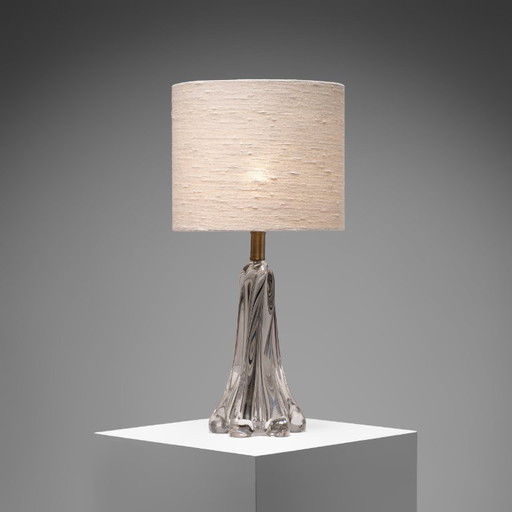 Large French Crystal Table Lamp with Sculptural Base and Silk Shade, 1960s – tafellampen (photo 2 of 6)