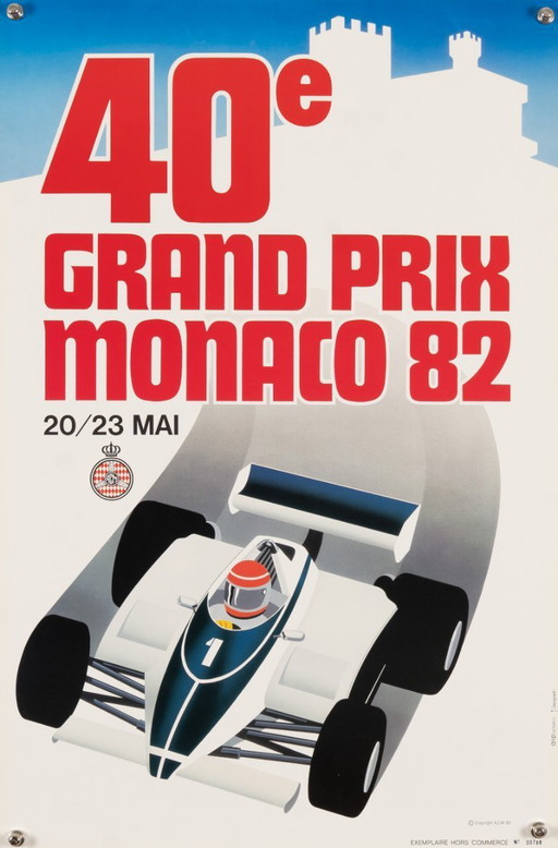 40. Grand Prix von Monaco 1982 – Limitierte Auflage, Original-Vintage-Motorsportposter von J. Grognet – Vintage Motorsport – 61