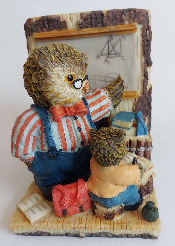 Image 1 of Serre-livres hibou vintage en résine peinte à la main