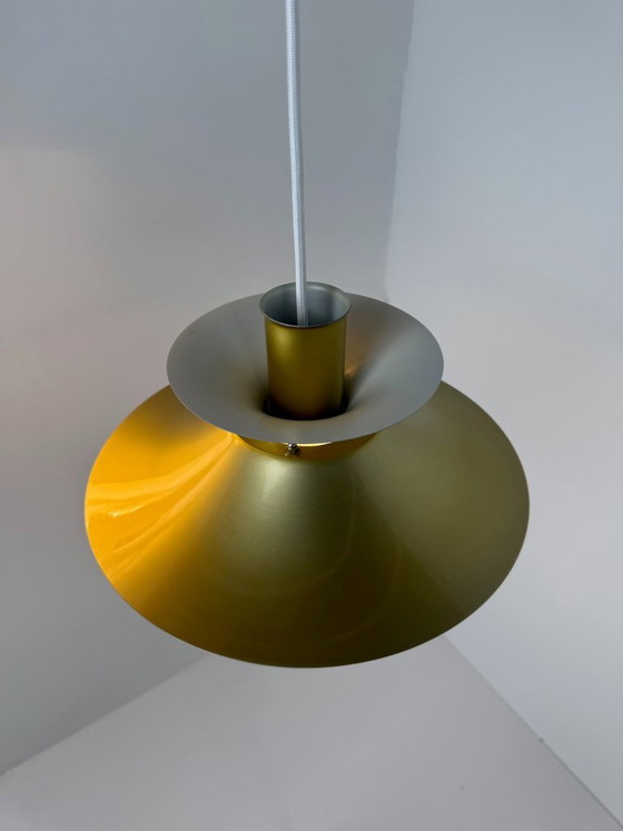 Pair of Model 4108 Pendant Lamps, Lyfa, Denmark, c. 1970s-1980s, Metal, Gold, Mid Century Modern (photo 9 of 13)