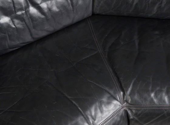 Image 1 of Artanova — “Medea” Modular Corner Sofa (2 Modules) — Black Leather — 1990s — Swiss Modern Lounge Statement