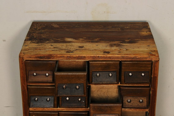 Image 1 of Antique wooden apothecary cabinet – card and drawer cabinet, Europe circa 1900, original vintage furniture
