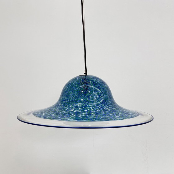 Image 1 of Lampada a sospensione in vetro di Murano blu Neverrino di Gae Aulenti per Vistosi Italia, anni '70
