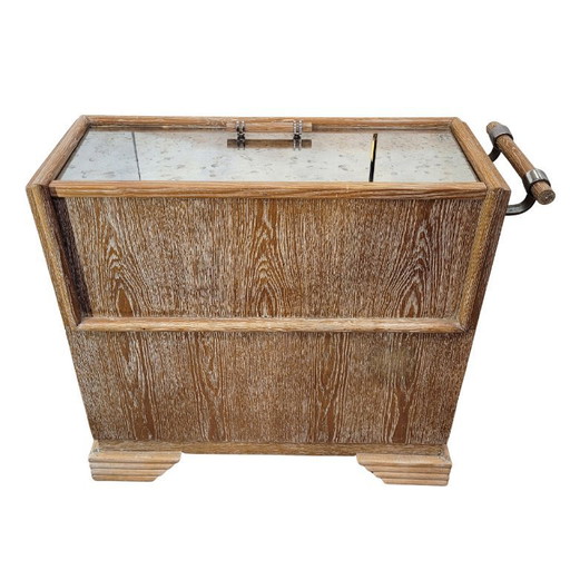 Meuble bar style Art déco, bois de chêne, années 80 – France