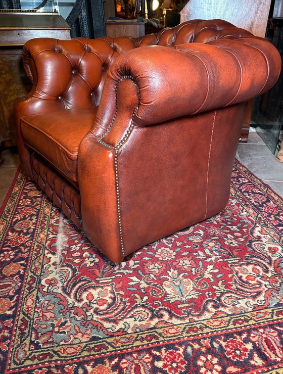 Image 1 of Vintage Leather Chesterfield Tub Chair – Gentleman’s Chair  Classic English Design • Comfortable • Timeless Style  A beautiful v