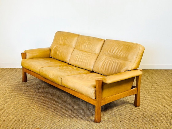 Image 1 of Ensemble de salon complet en cuir naturel et chêne, 1960, Set de 3