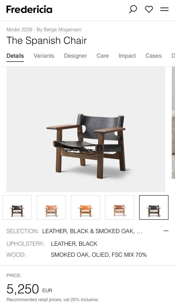Image 1 of Fredericia 'The Spanish Chair', smoked solid oak/black leather