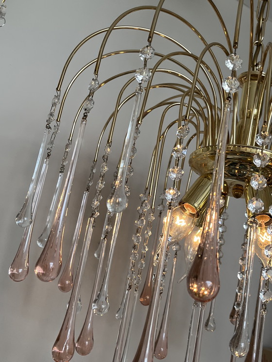 Image 1 of Lampada a sospensione vintage XXL in cristallo rosa a goccia, italiana