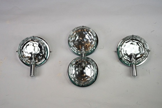 Image 1 of Set di tre applique Cristal Art in cromo e vetro tagliato. Italia anni '70