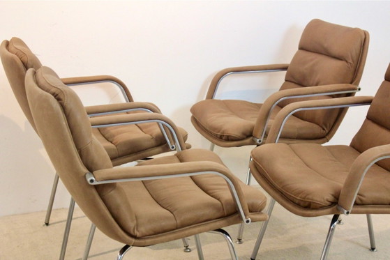 Ensemble de Fauteuils de Direction Artifort Channel par Geoffrey Harcourt, Aluminium, Cuir (photo 9 sur 12)