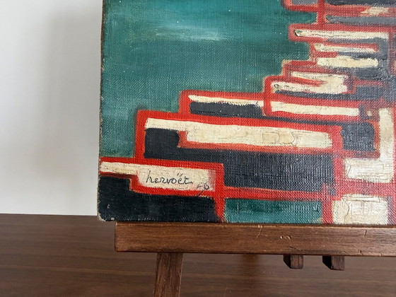 Abstract Oil Painting on Canvas, 1956, Signed Hervoët – Paintings & Drawings, Wood (photo 3 of 7)