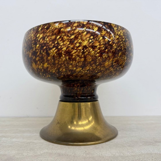 Image 1 of Italian murano glass with brass center piece bowl , 1970s