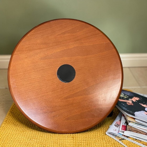 Image 1 of Portuguese Vintage Postmodern Style Functional Wooden Side Table With Magazine Rack