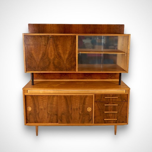 Crédence vintage avec table coulissante, années 1960, Tchécoslovaquie
