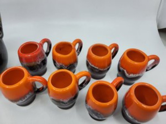Image 1 of Vallauris keramiek koffieservies Frankrijk Côte-d'Azur 1960 vintage Set van 9