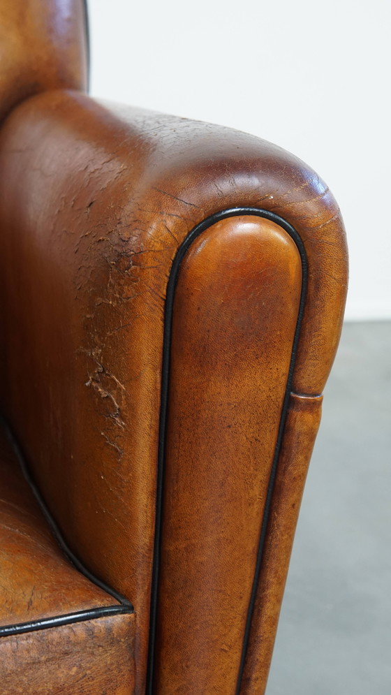 Image 1 of Fauteuil vintage en cuir de mouton de style Art Déco