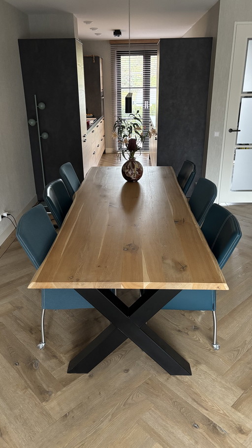 Massief eiken tafel incl. 6 volés