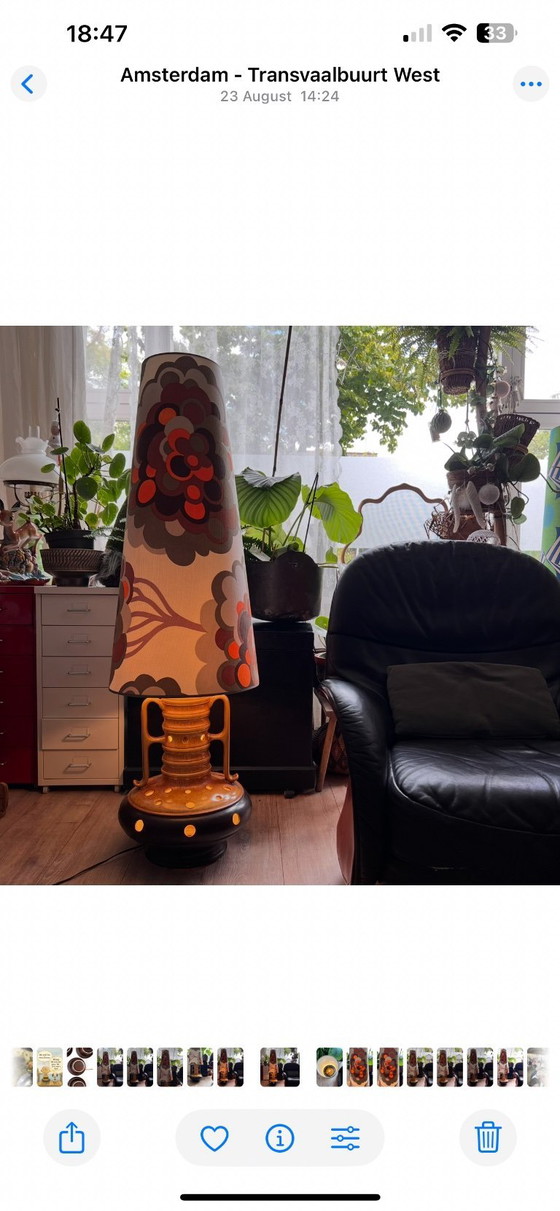 Image 1 of Vintage ceramic floor lamp with floral shade, west Germany style 