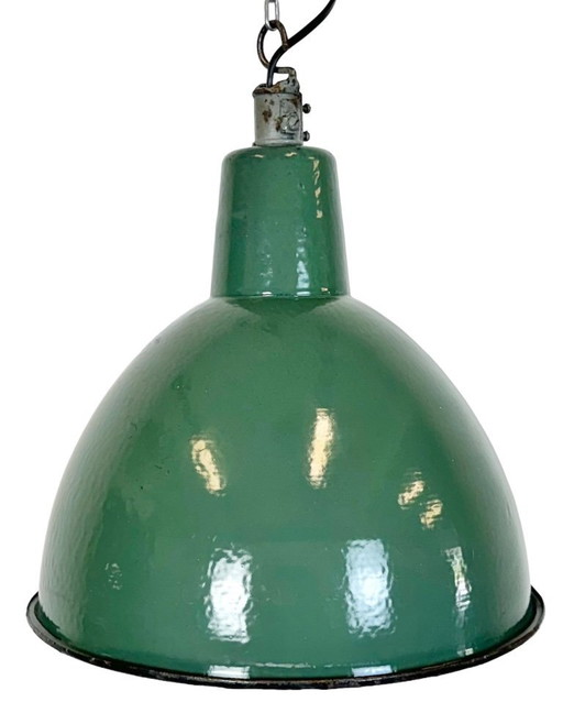 Industriële groene emaille fabriekshanglamp, jaren 60