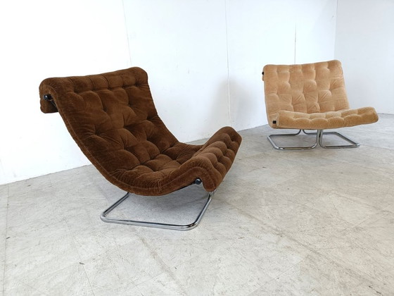 Image 1 of 2x poltrone vintage grandi cromate e in tessuto