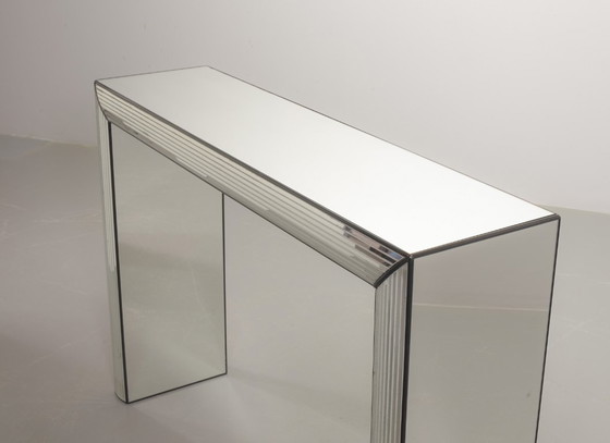 Image 1 of Very Exclusive Eyecatching Minimalistic Handcrafted Silver Mirror Console Table / Wall Art Object, 1980s.