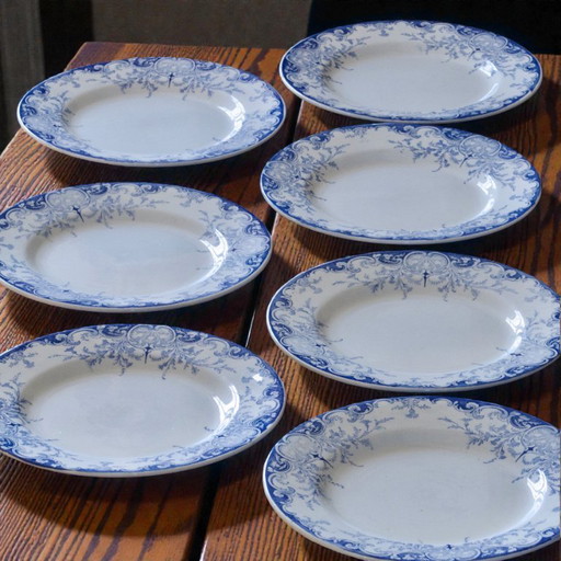 7 antique 19th century ironstone plates KG Luneville "Phoenix"