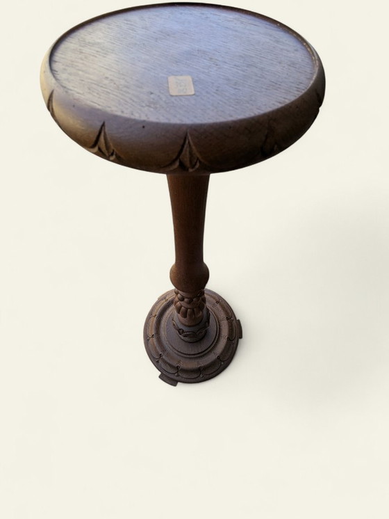 Image 1 of Rareté ! Jardinière vintage en bois foncé tourné à la main, style milieu du siècle/ferme, support pour plantes, jamais utilisé.