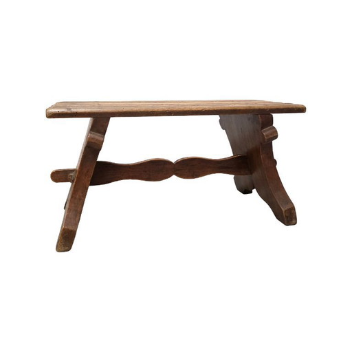 Ancien pouf français en noyer, milieu du 20e siècle