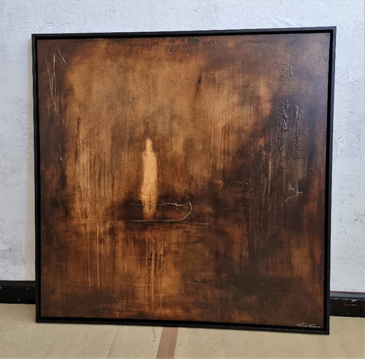 Frances Eckhardt- figurative Malerei geheimnisvolle Figur 90x90 cm gerahmt