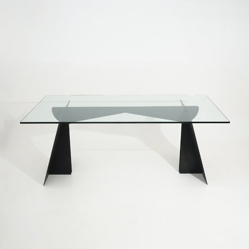 Glass and black metal table, 1970s