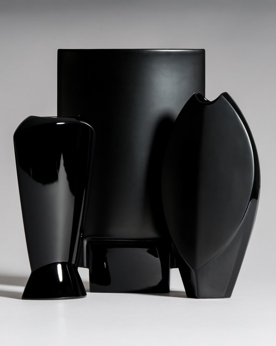 Image 1 of Porcelaine Noire Matt & Glänzend Rosenthal Designer Vase Trio Minimalistischer Chic