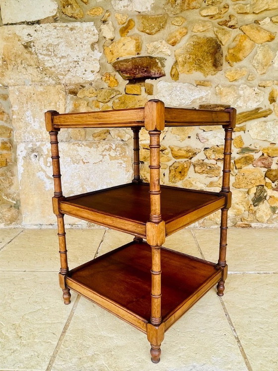Image 1 of Three-Tiered, Walnut Turned Wood, Faux Bamboo, Side Table, 1930s