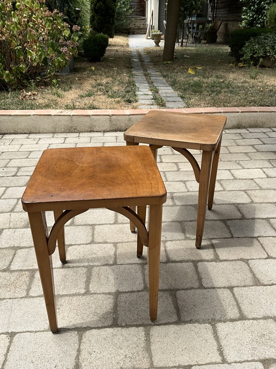 Image 1 of Paar Luterma-Hocker aus Buchenholz | Frankreich, 1950er Jahre | Mid-Century Modern