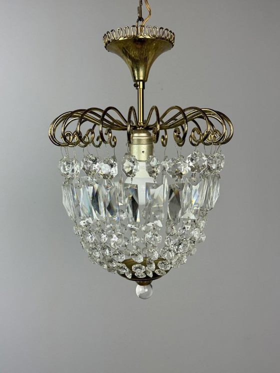 Image 1 of Lámpara de araña decorativa de cristal "fresa" de mediados de siglo, estilo Josef Frank, década de 1960