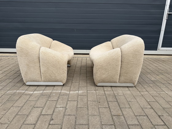 Image 1 of 2x Artifort Groovy F598 di Pierre Paulin. In condizioni 10/10! Tessuto Pierre Frey: Chenille Igor (Sabbia)